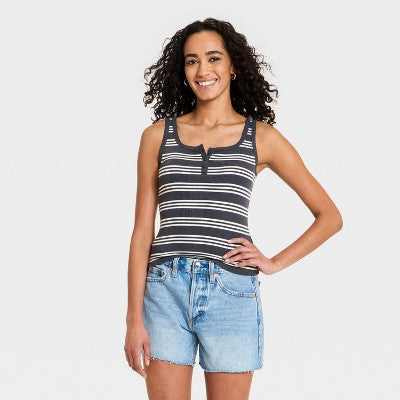 Women's Fitted Tank Top - Universal Thread Black Striped L