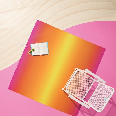 60"x60" Ombre Microfiber Beach Blanket with Snappable Strap Pink/Orange/Yellow - Sun Squad