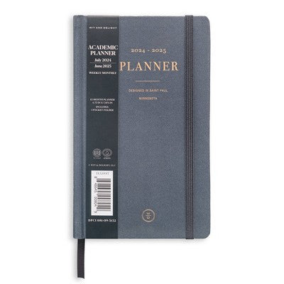 Wit & Delight 2024-25 Weekly/Monthly Academic Skinny Planner 7.875"x4.875" Black