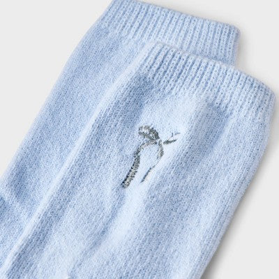 Girls' Embroidered Bow Sweater Crew Socks - Cat & Jack Blue M