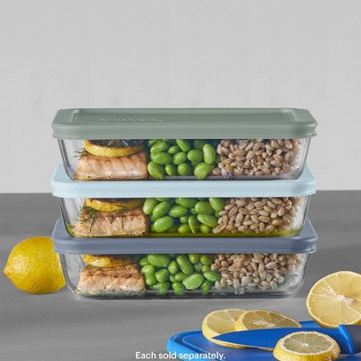 Pyrex 4pc 3c Rectangular Glass Food Storage Container Set Tranquil Green