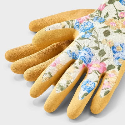 Floral Print Garden Pull-On Gloves - A New Day Yellow S/M