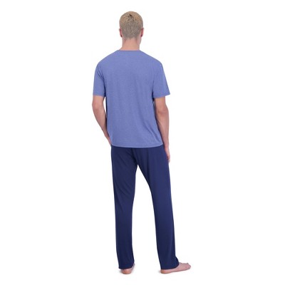 Hanes Originals Men's 2pc Luxe Sleep Pajama Set - Heathered Blue/Peacoat M