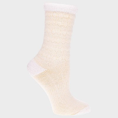 Alaska Knits Women's Puffy Textured Wool Blend Midweight Boot Socks - Cream 4-10