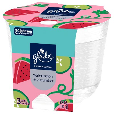 Glade 3 Wick Spring Scented Glass Jar Candles - Watermelon & Cucumber - 6.8oz: Indoor Use, Approximate Burn Time 30 Hours, Spring & Summer