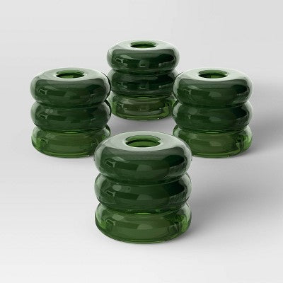 4pk Bubble Glass Taper Candle Holder Green - Room Essentials