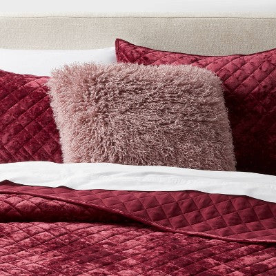 Luxe Faux Mongolian Fur Euro Decorative Pillow Mauve - Threshold: Indoor Square Cushion, Polyester Fill (LOCAL PICKUP ONLY)