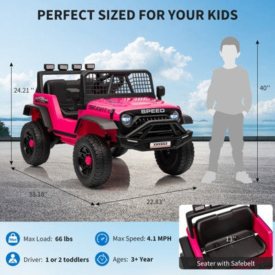 12V Kids Ride On Truck Car w/Parent Remote Control, 3 Speeds, Emergency Braking, LED Lights, Music & Horn, Kids Electric Vehicles for Kids, Rose (LOCAL PICKUP ONLY)