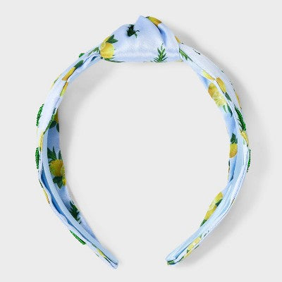 Top Knot Headband with Lemons - A New Day Blue/Yellow: Fashion Accessory, Recycled Polyester, Food Pattern