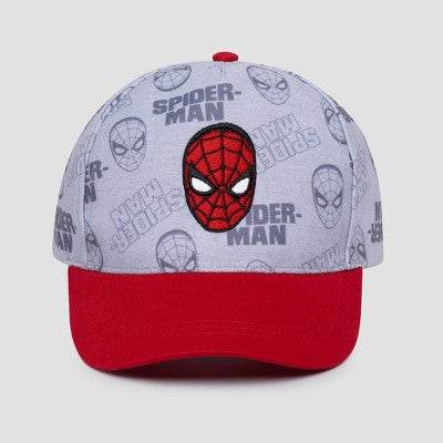 Toddler Boys' Spider-Man Baseball Hat: Gray Canvas, Movie Logo, Back Snap Closure, One Size Fits Most, Spot Clean