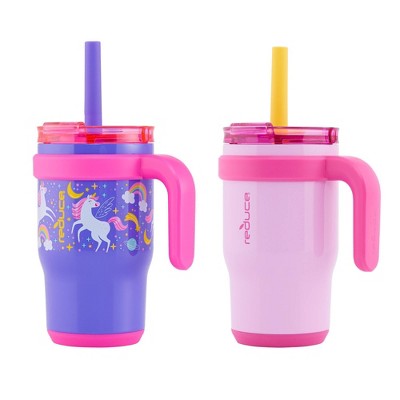 Reduce 14oz 2pk Coldee Kids Mugs with Spill-Proof Straw Pink