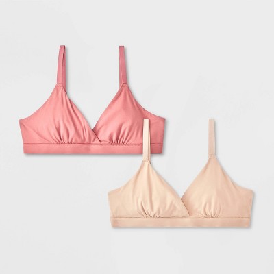 Girls' 2pk Fits All Triangle Bra  art class Sand Beige/Rose Red L