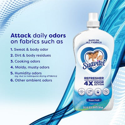 Suavitel Refresher Fabric Rinse, 4X Odor Action, Ocean Fresh Scent - 25.5 fl oz: Paraben-Free, Bleach-Free, Phosphate-Free