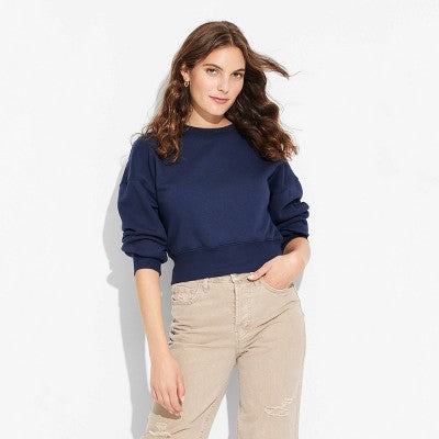 Women's Cropped Sweatshirt - Wild Fable Navy Blue SIZE M