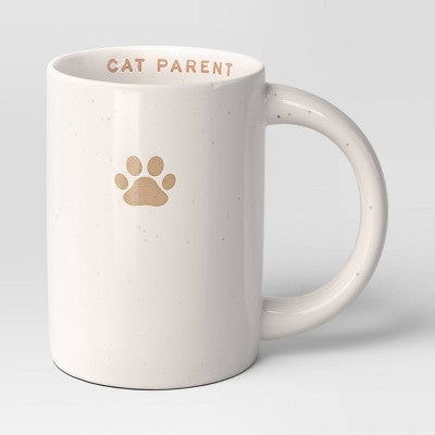 14oz Stoneware Embossed Paw Cat Parent Mug Ivory - Room Essentials
