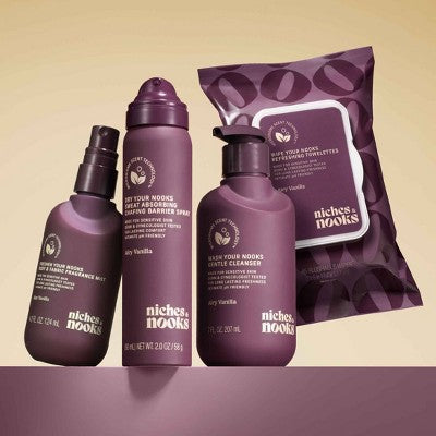Niches & Nooks, Sweat Absorbing Intimate pH Balanced Chafing Barrier Feminine Spray - Airy Vanilla - 2oz