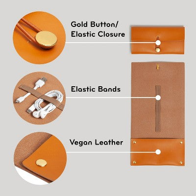 U Brands 13.5"x5" Cord Wallet Acorn: Faux Leather Dust-Resistant Electronics Case with Interior Pocket