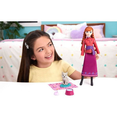 Disney Frozen Anna Fashion Doll & Wolf Cub Figure with 4 Nurturing Accessories