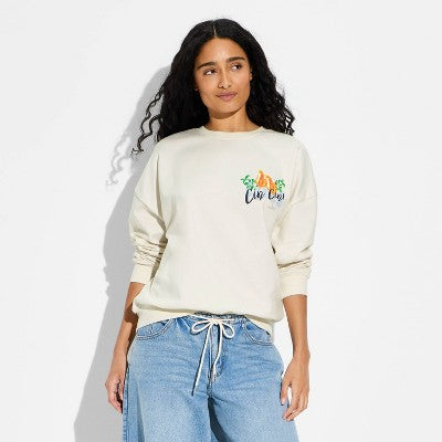 Women's Cin Cin Graphic Pullover Sweatshirt - White XS