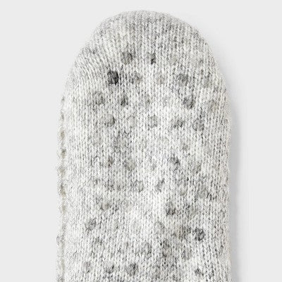 Women's Waffle Sweater Knit Reading Crew Socks with Faux Shearling Lining and Grippers Auden Gray Heather One Size