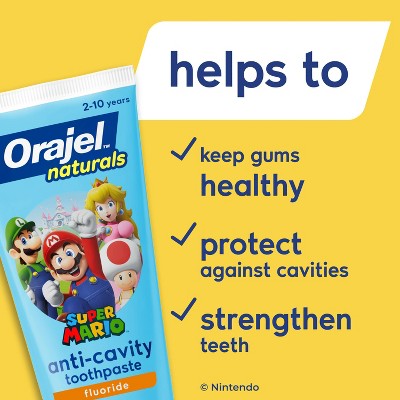 Orajel Naturals Kids Super Mario Anti-Cavity Fluoride Training Gel Toothpaste - Natural Berry - 5.8oz
