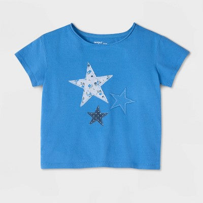 Girls' Off The Shoulder Star Patches T-Shirt - Cat & Jack Blue M
