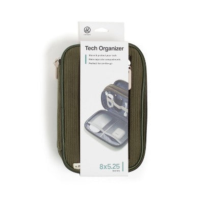 U Brands 8"x5.25" Dual Zip Corduroy Tech Organizer Olive