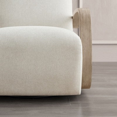 Spruce&Spring Swivel Accent Chair with U-Shaped Wood Arm, Single, Linen&Grey Wood (LOCAL PICKUP ONLY)