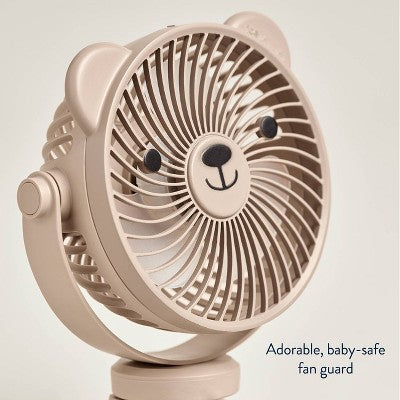 Itzy Ritzy Itzy Breeze 3-Speed Stroller Fan with Rechargeable Battery and Easy Attach Design - Tan Bear