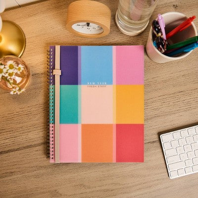 Happy Brands Organized July 2025 - June 2026 Weekly/Monthly Planner 9.37"x11.12" Multicolor Cool Brights