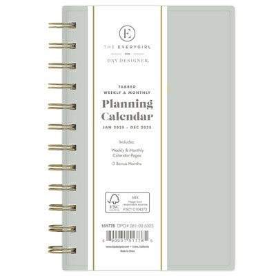 The Everygirl Planner 2025 Weekly/Monthly Planner 6.3"x4.33" Wirebound Solid Soft Sage: Adult Stationery, Calendar, Tabs