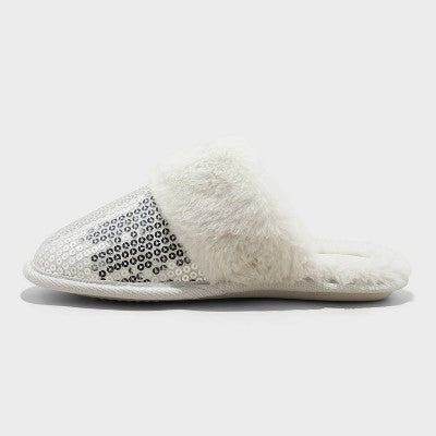 Women's Rae Sequin Scuff Slippers - Auden Silver L