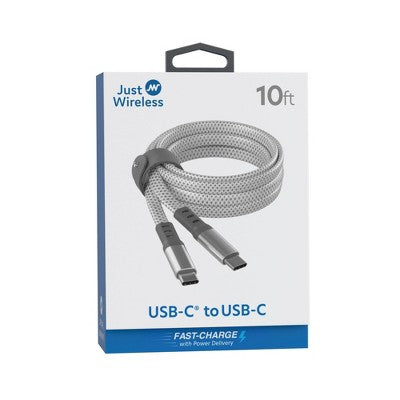 Just Wireless 10' Ultra Braided USB-C to USB-C Flat Cable - Slate White