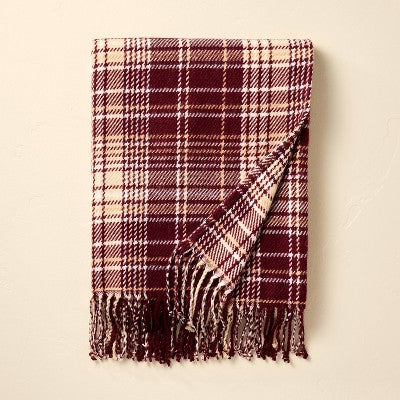 Fall Plaid Woven Throw Blanket Burgundy/Cream - Hearth & Hand with Magnolia