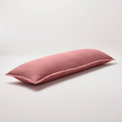 Lumbar Heavyweight Linen Blend Throw Pillow Rose - Casaluna: Rayon Weave, Indoor Use, Removable Cover (LOCAL PICKUP ONLY)