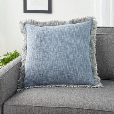 22"x22" Oversize Printed Stonewash Square Throw Pillow Ocean Blue - Nicole Curtis: Bohemian Cotton Decor, Removable Cover