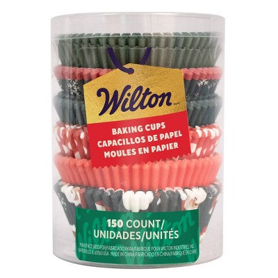 Wilton 150ct Baking Cups: Paper, Open Top, 4.025" H, 2.987" L, 2.986" W, White/Green/Red, Multipurpose Household Use