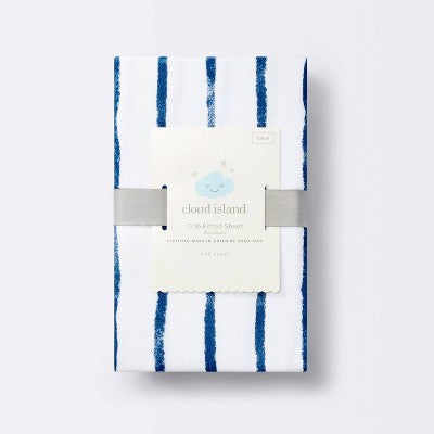 Polyester Rayon Fitted Crib Sheet - Navy Blue Vertical Stripe - Cloud Island