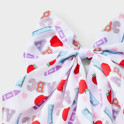 Teacher Ruler Apple ABC Print Hair Bow Clip - Multicolor