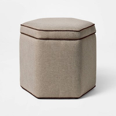 Storage Ottoman with Twisted Piping Detail Brown Linen - Threshold designed with Studio McGee (LOCAL PICKUP ONLY)