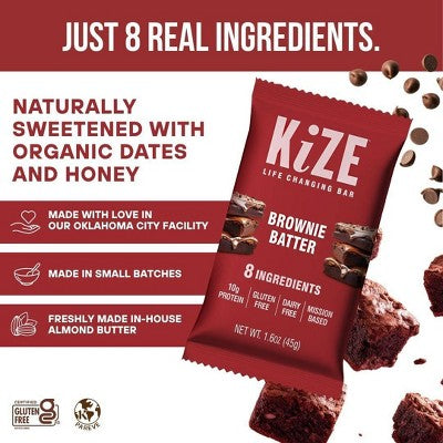 KiZE Brownie Batter Gluten Free Energy Protein Bar - 10g Protein - 8oz/5ct