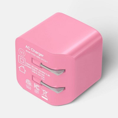 Dual Port (A+C) Wall Adapter - heyday Candy Pink: Ready to Use, Charge Indicator