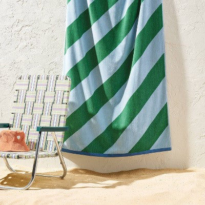 36"x72" Reversible Diagonal Striped Oversized Beach Towel Blue/Green - Room Essentials