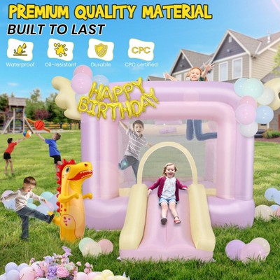 KRISRATE Inflatable Bounce House with Slide, Pink Kids Bouncy Castle for Indoor/Outdoor Use, with Basketball Hoop, Safety Net for Party, No Blower (LOCAL PICKUP ONLY)