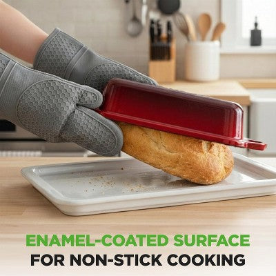 NutriChef Cast Iron Loaf Pan – 2 Quart with Lid & Silicone Gloves - NCCIELF2RD (LOCAL PICKUP ONLY)