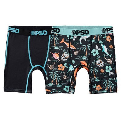 PSD Boys' 2pk Jaw Some Printed Boxer Briefs - Blue/Black XL