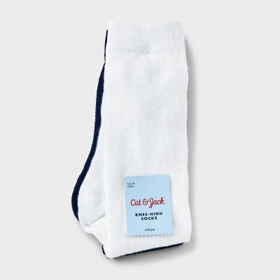 Girls' 2pk Knee High Socks - Cat & Jack Navy Blue/White S