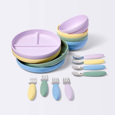Mealtime Giftset - 16pc - Cloud Island: Stainless Steel, Solid Pattern, Service For 1