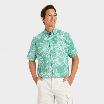 Men's Hibiscus Button-Down Shirt XL