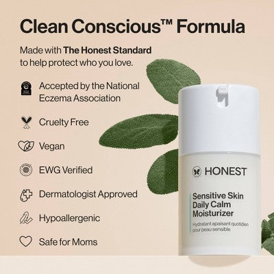 Honest Beauty Sensitive Skin Daily Calm Moisturizer with Hyaluronic Acid and Allantoin - 1.7 fl oz